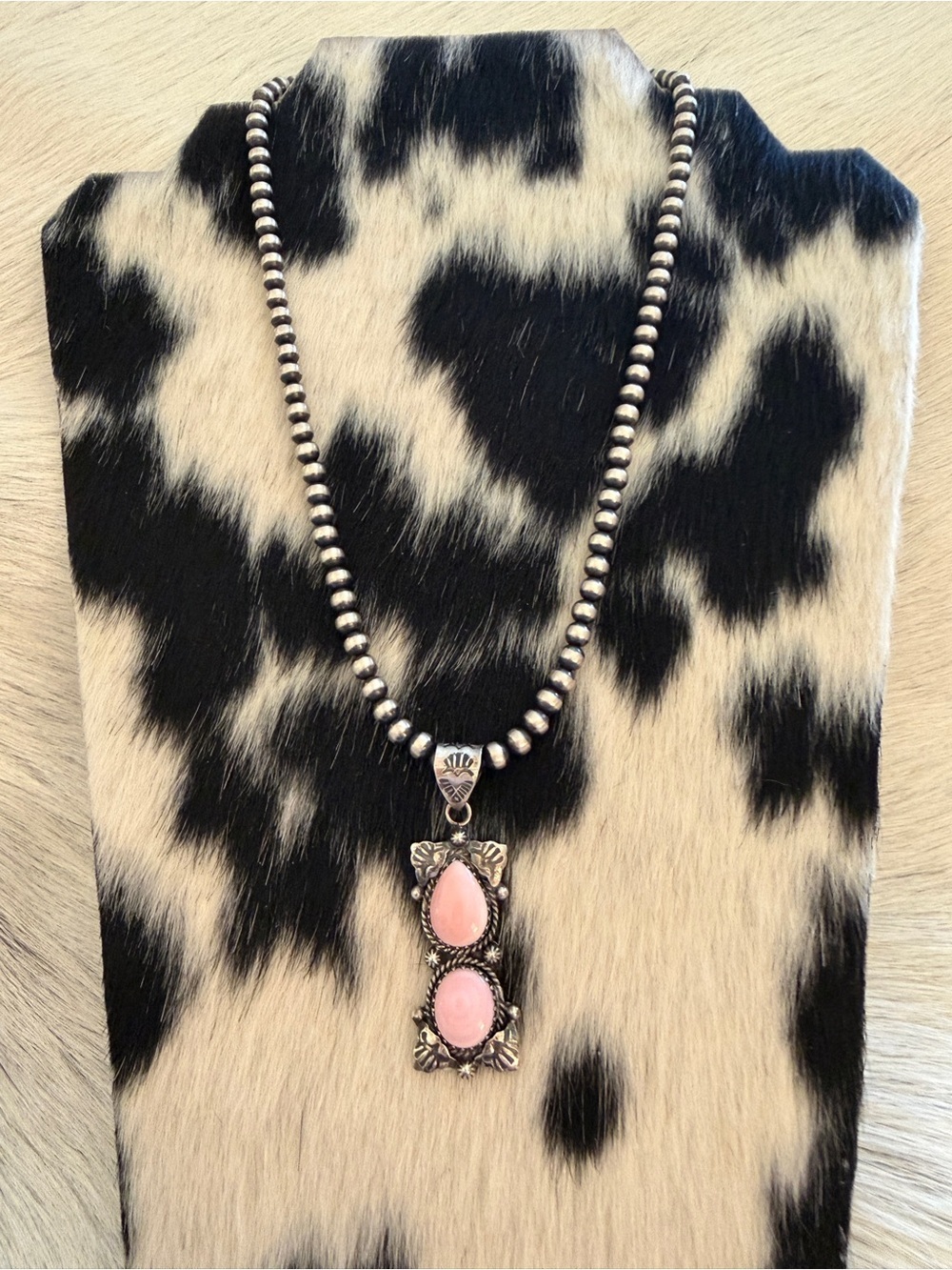 ❤️ Queen Pink Conch Navajo Style 2 Stone 9.3Gm Sterling Silver Pendant 2.06”L - Picture 3 of 15